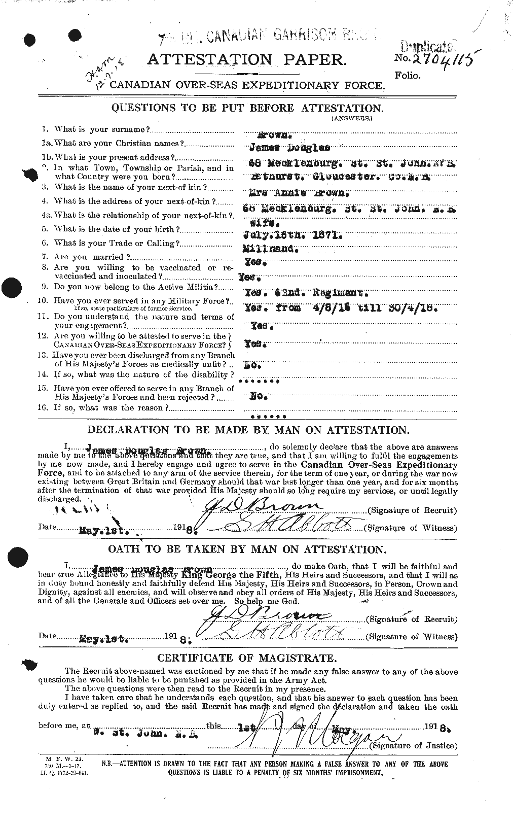 Personnel Records of the First World War - CEF 265812a