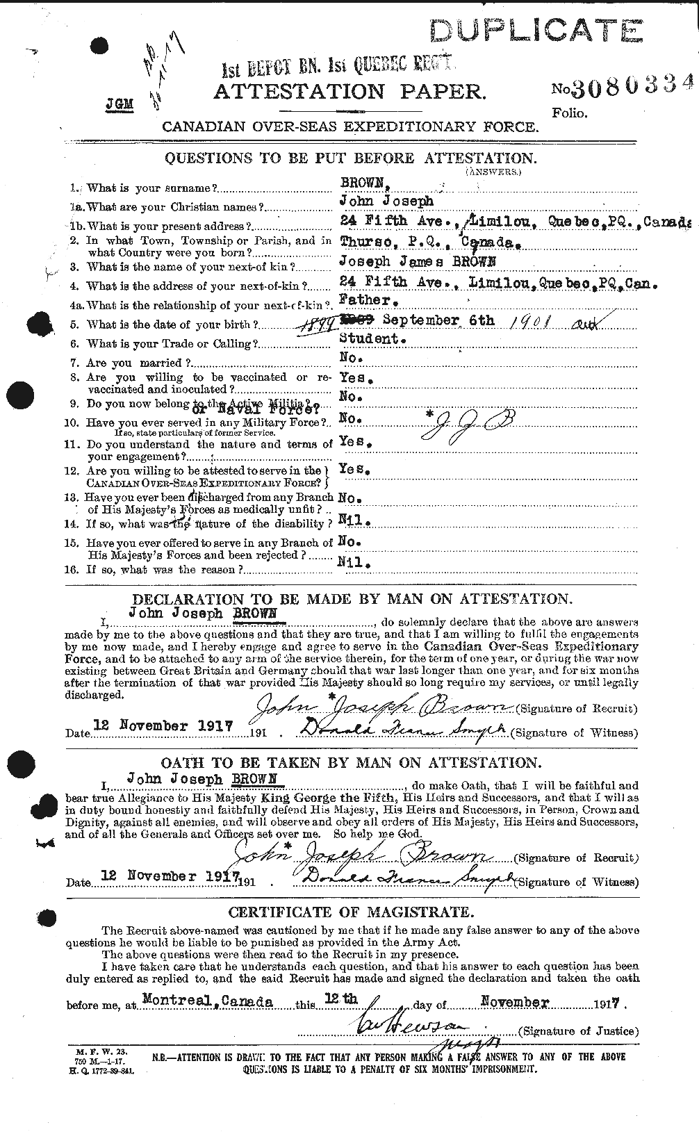 Personnel Records of the First World War - CEF 265820a