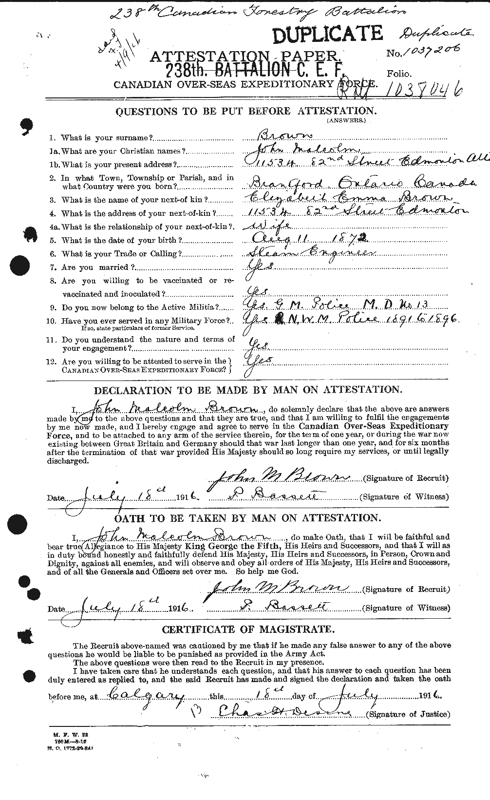 Dossiers du Personnel de la Première Guerre mondiale - CEC 265833a
