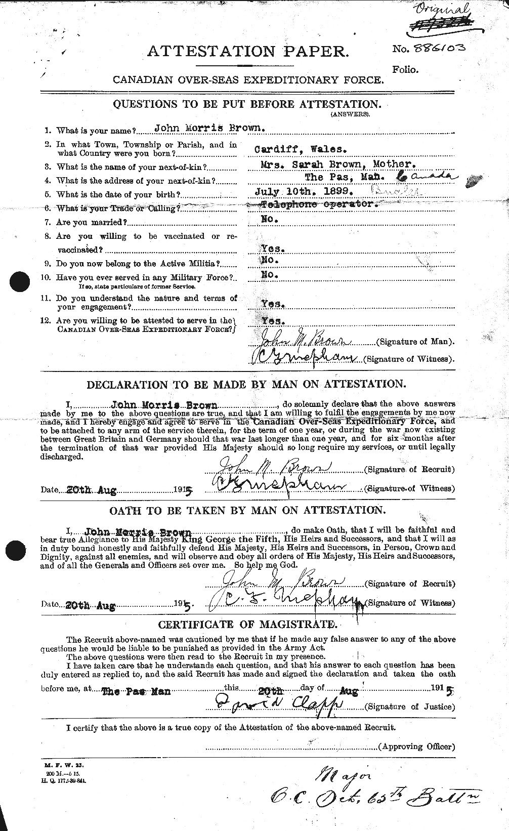 Personnel Records of the First World War - CEF 265844a