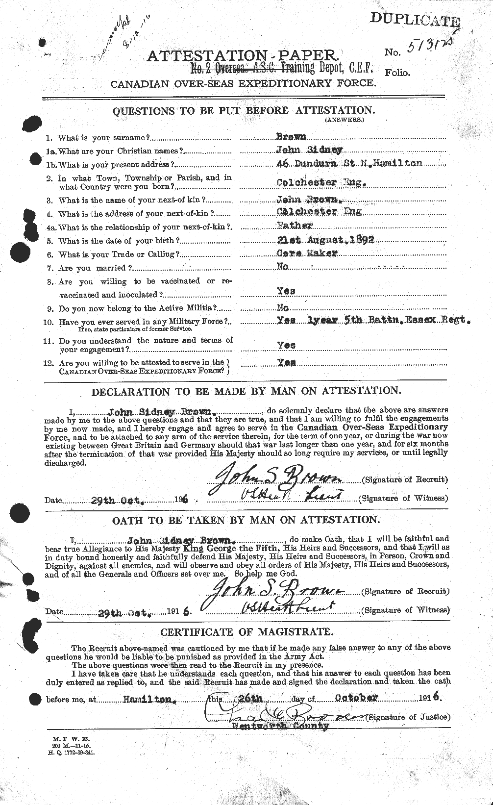 Personnel Records of the First World War - CEF 265870a