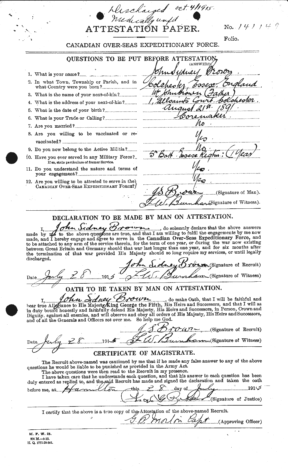 Personnel Records of the First World War - CEF 265880a