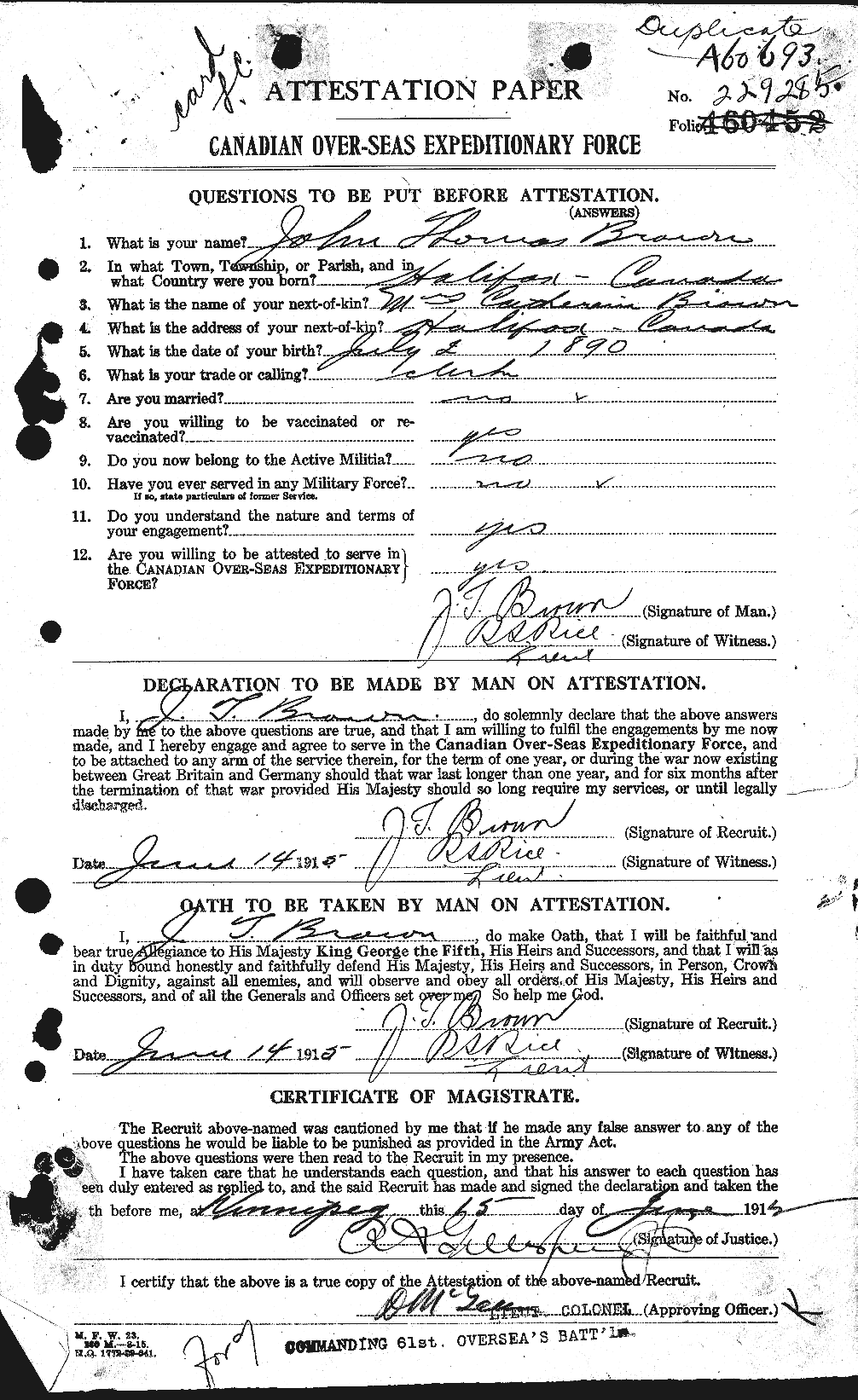Personnel Records of the First World War - CEF 265883a