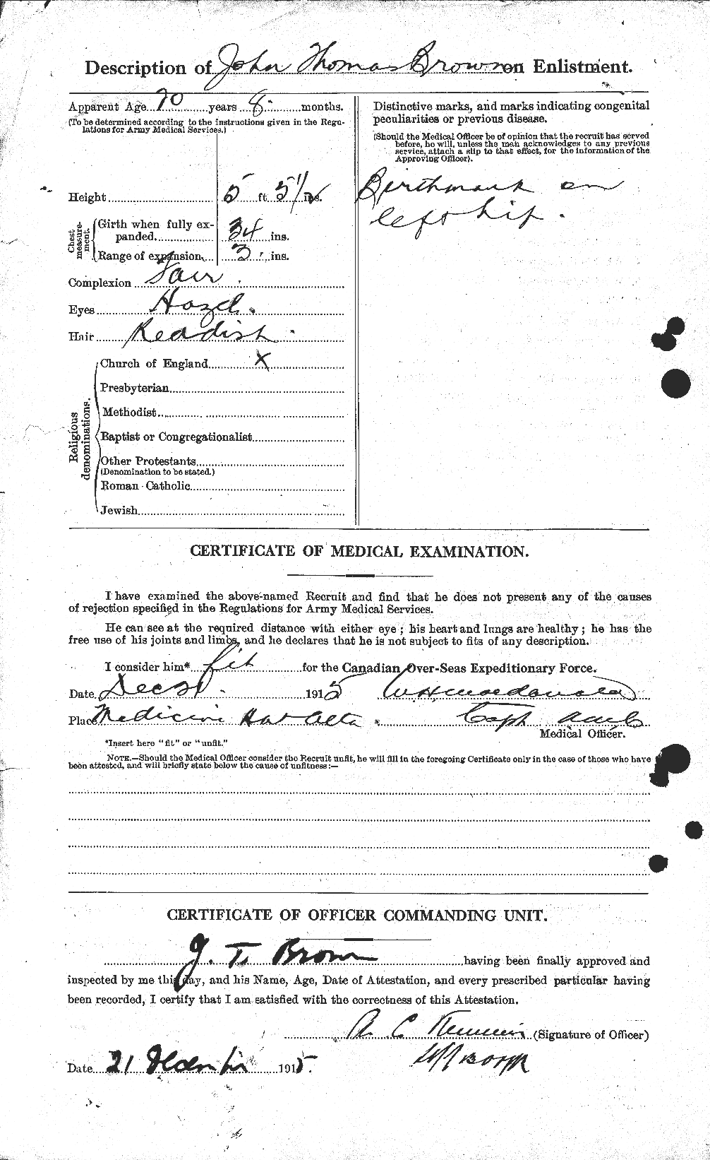 Dossiers du Personnel de la Première Guerre mondiale - CEC 265891b