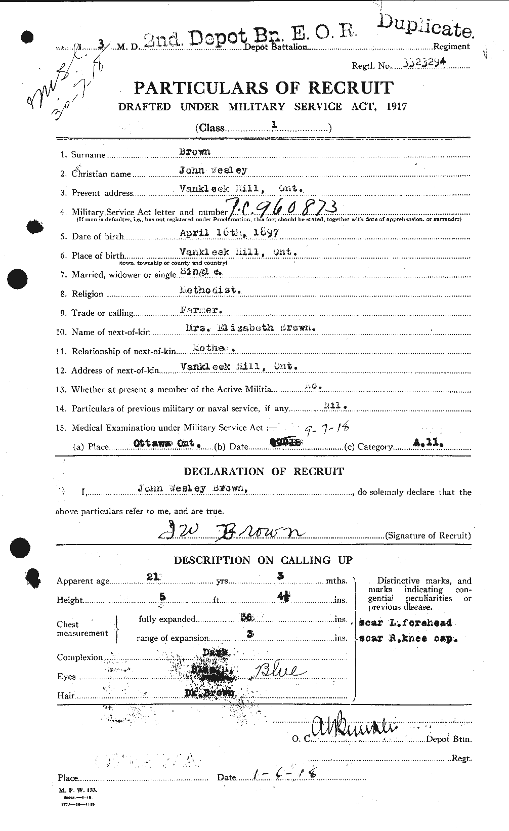 Dossiers du Personnel de la Première Guerre mondiale - CEC 265898a