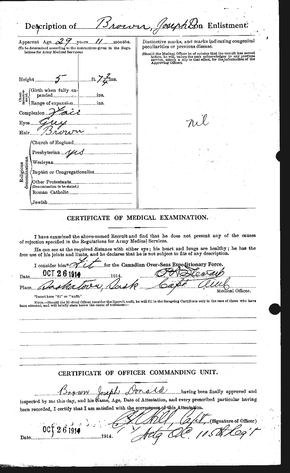 Dossiers du Personnel de la Première Guerre mondiale - CEC 265964b
