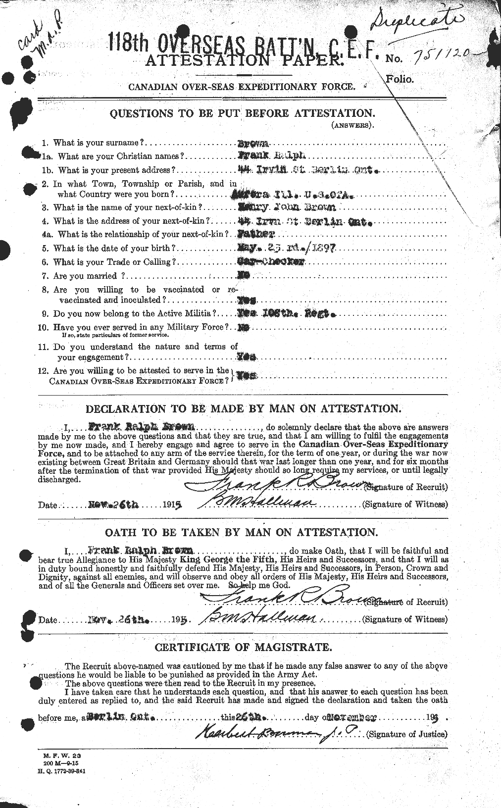 Personnel Records of the First World War - CEF 266154a