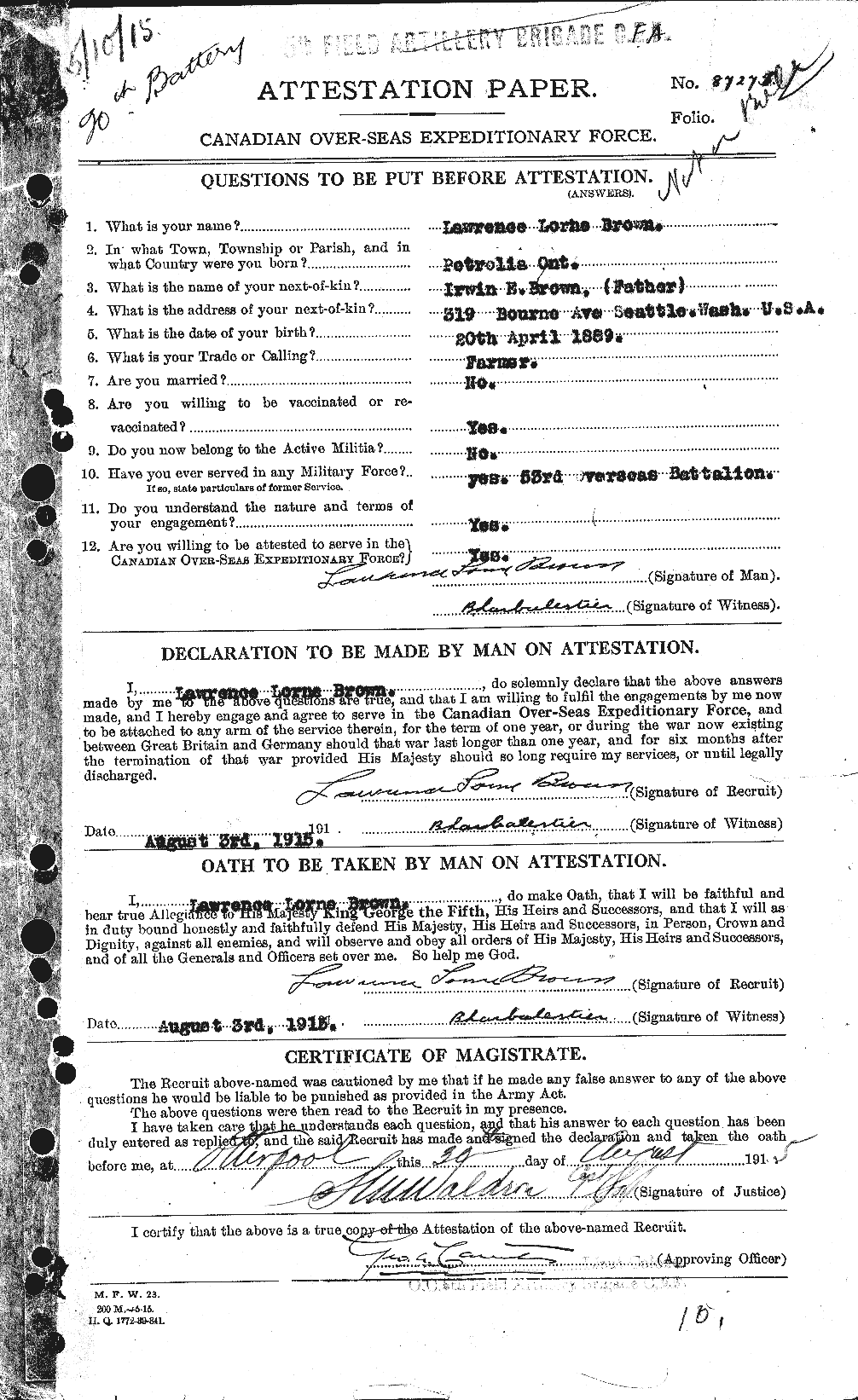 Personnel Records of the First World War - CEF 266270a