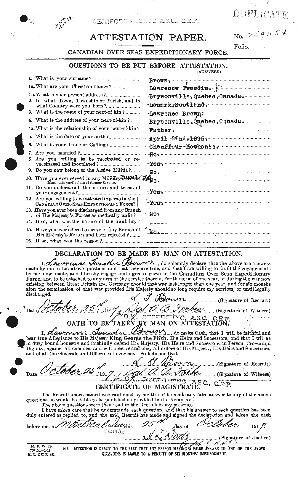Personnel Records of the First World War - CEF 266273a