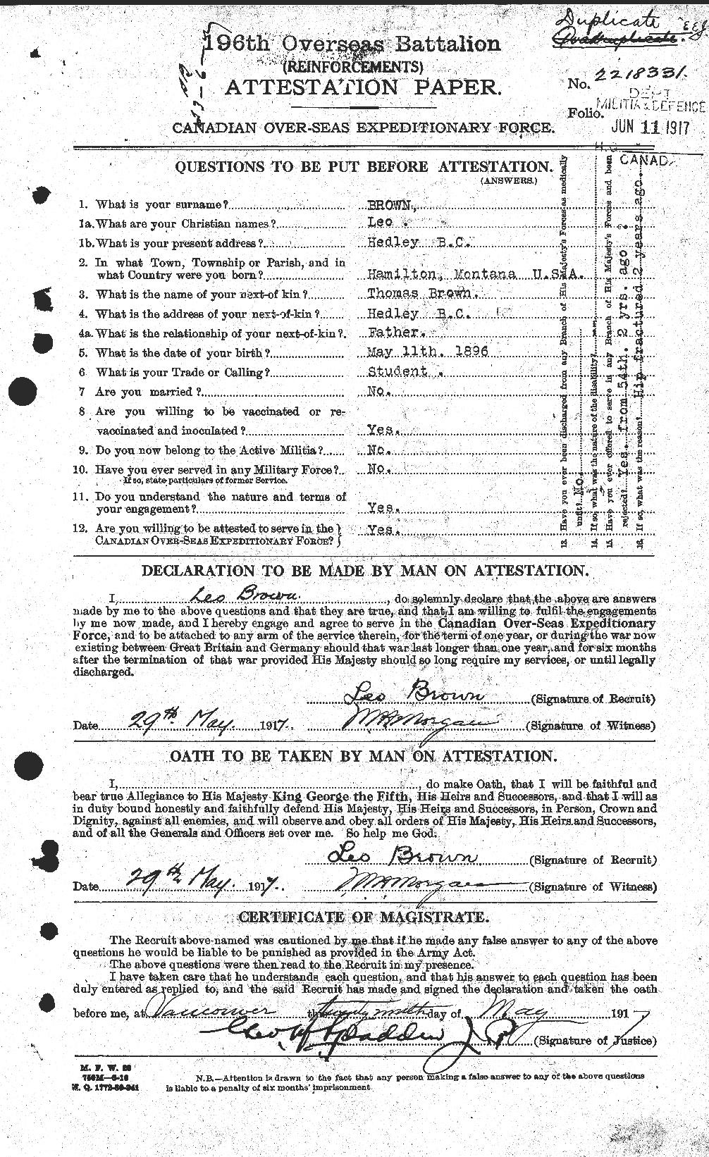 Personnel Records of the First World War - CEF 266281a