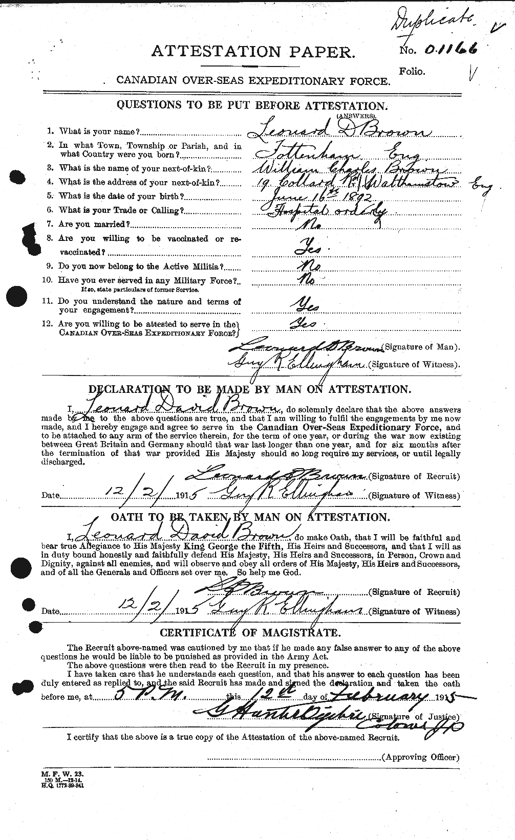 Personnel Records of the First World War - CEF 266294a