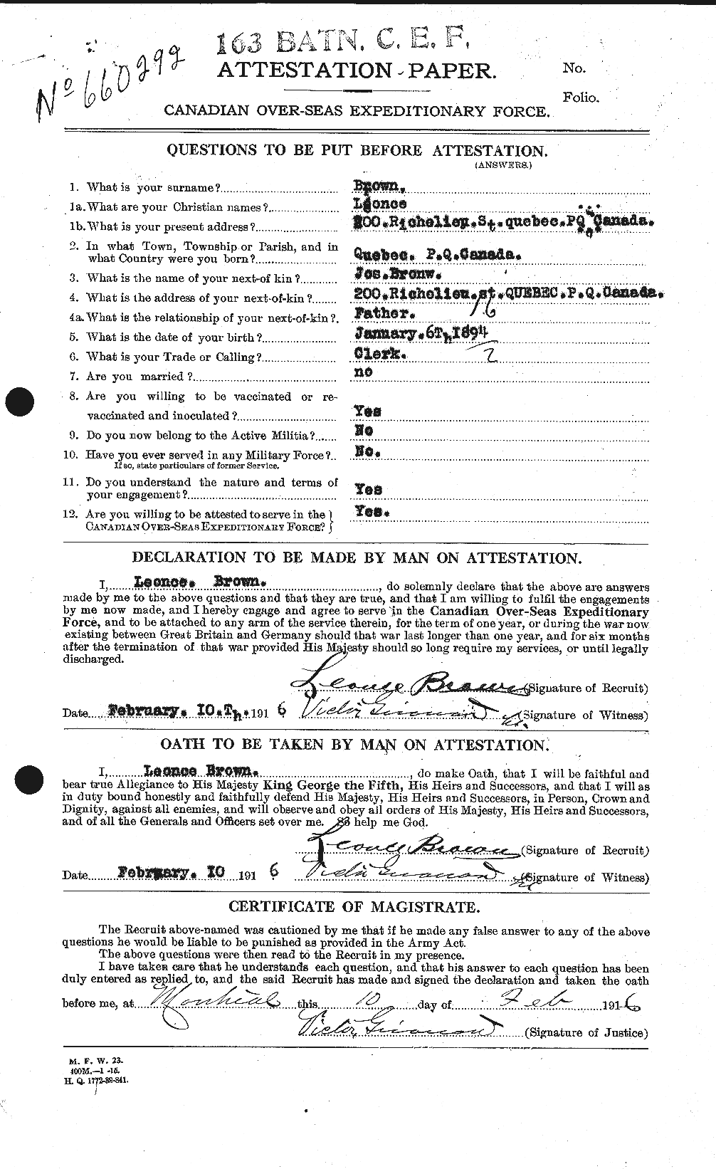 Personnel Records of the First World War - CEF 266300a