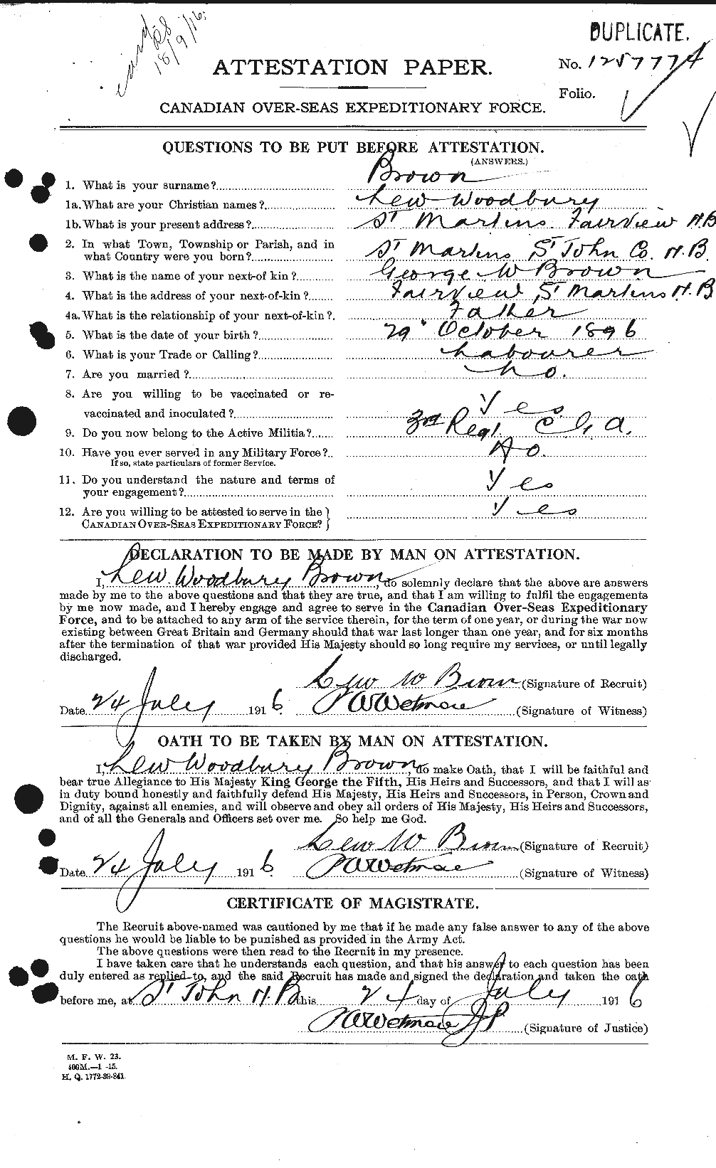 Personnel Records of the First World War - CEF 266313a