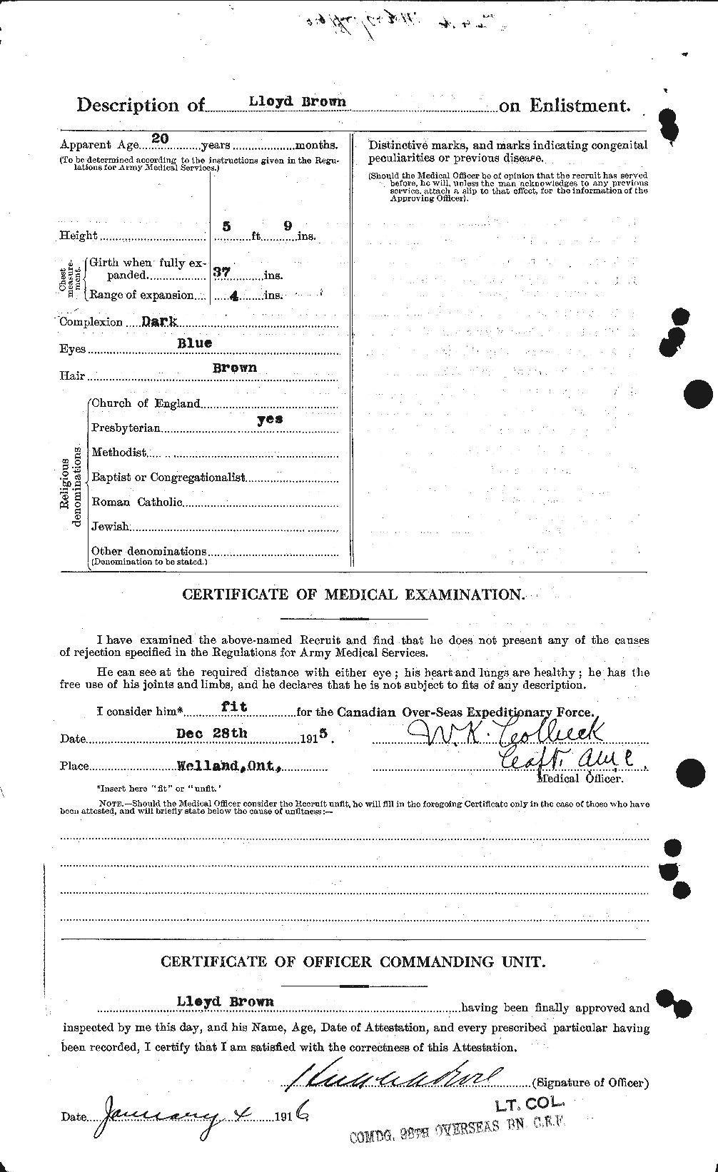 Dossiers du Personnel de la Première Guerre mondiale - CEC 266326b