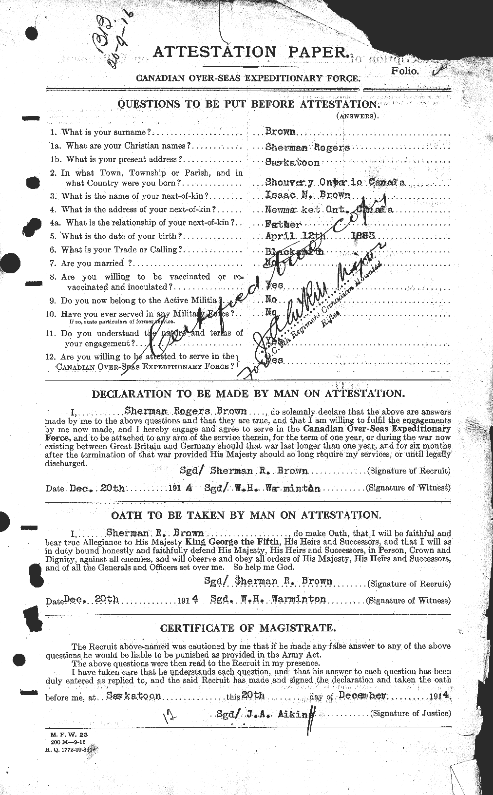 Personnel Records of the First World War - CEF 266405a