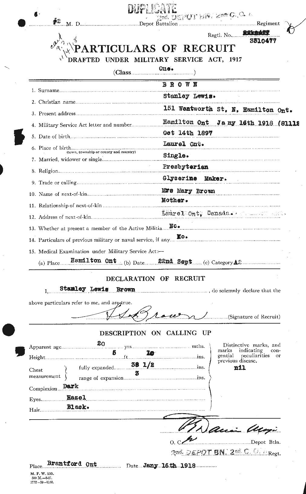 Dossiers du Personnel de la Première Guerre mondiale - CEC 266434a