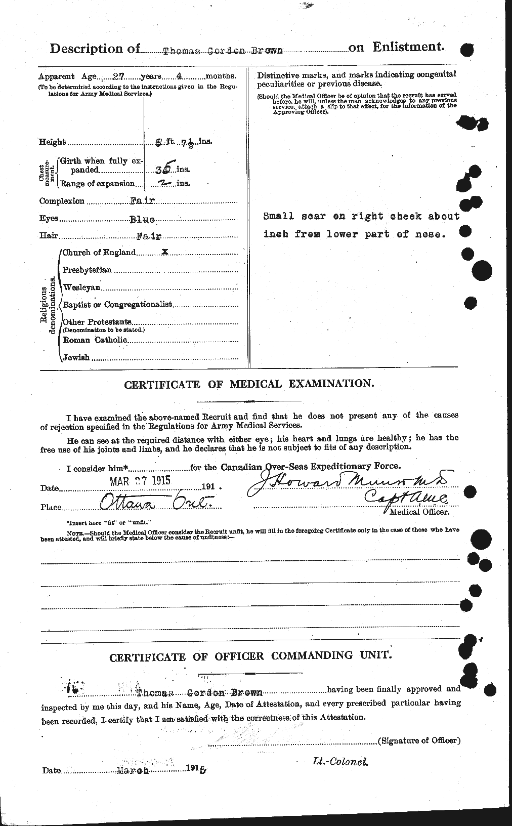 Dossiers du Personnel de la Première Guerre mondiale - CEC 266552b