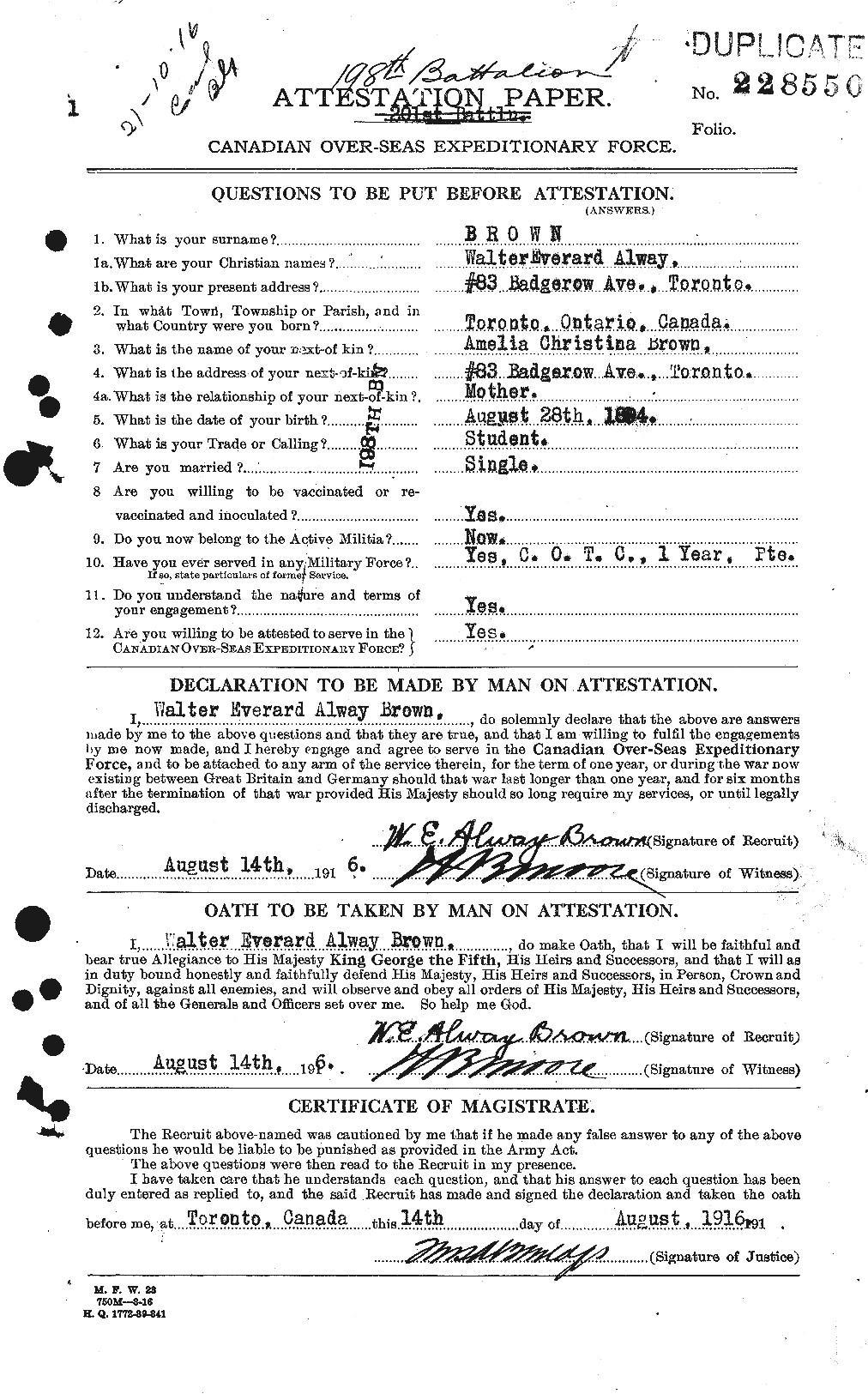 Dossiers du Personnel de la Première Guerre mondiale - CEC 266663a