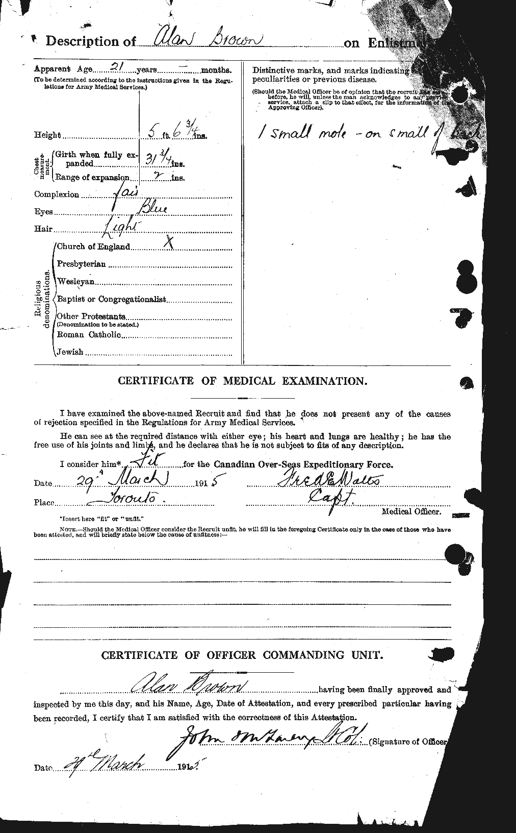 Dossiers du Personnel de la Première Guerre mondiale - CEC 266865b