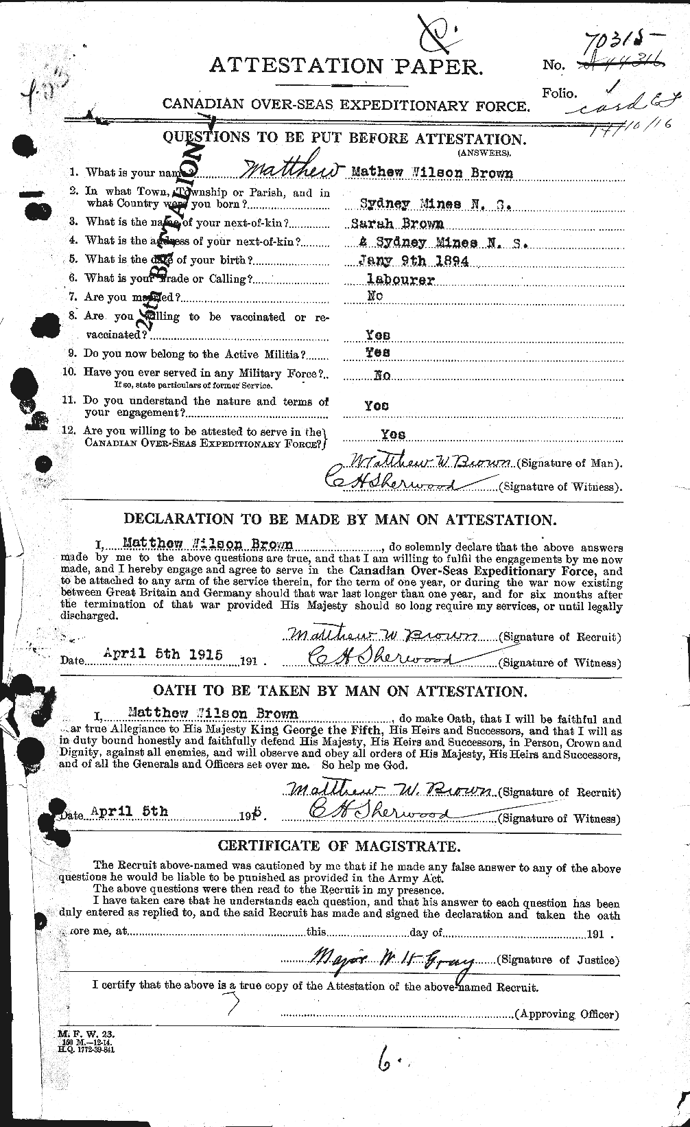 Personnel Records of the First World War - CEF 267040a