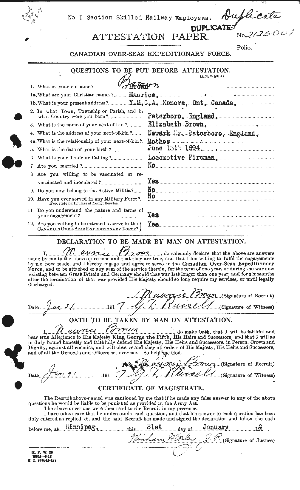 Dossiers du Personnel de la Première Guerre mondiale - CEC 267042a