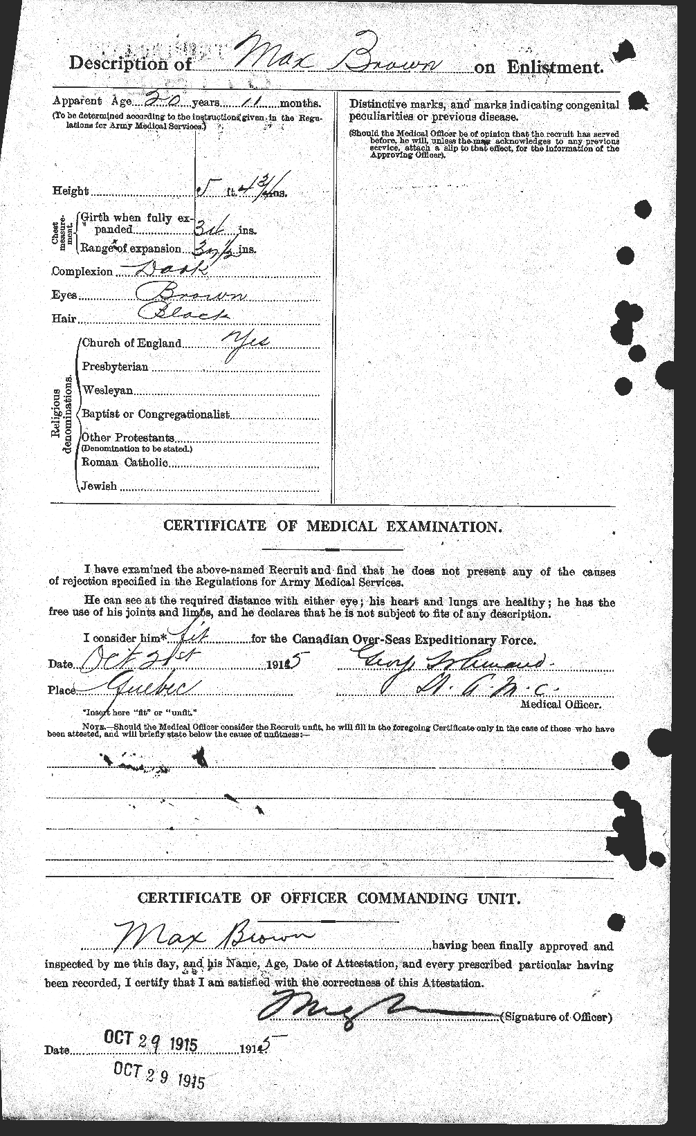 Dossiers du Personnel de la Première Guerre mondiale - CEC 267046b