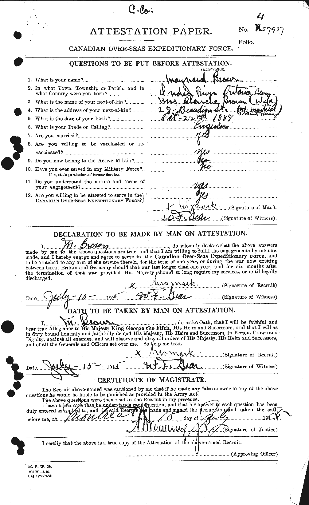 Dossiers du Personnel de la Première Guerre mondiale - CEC 267048a