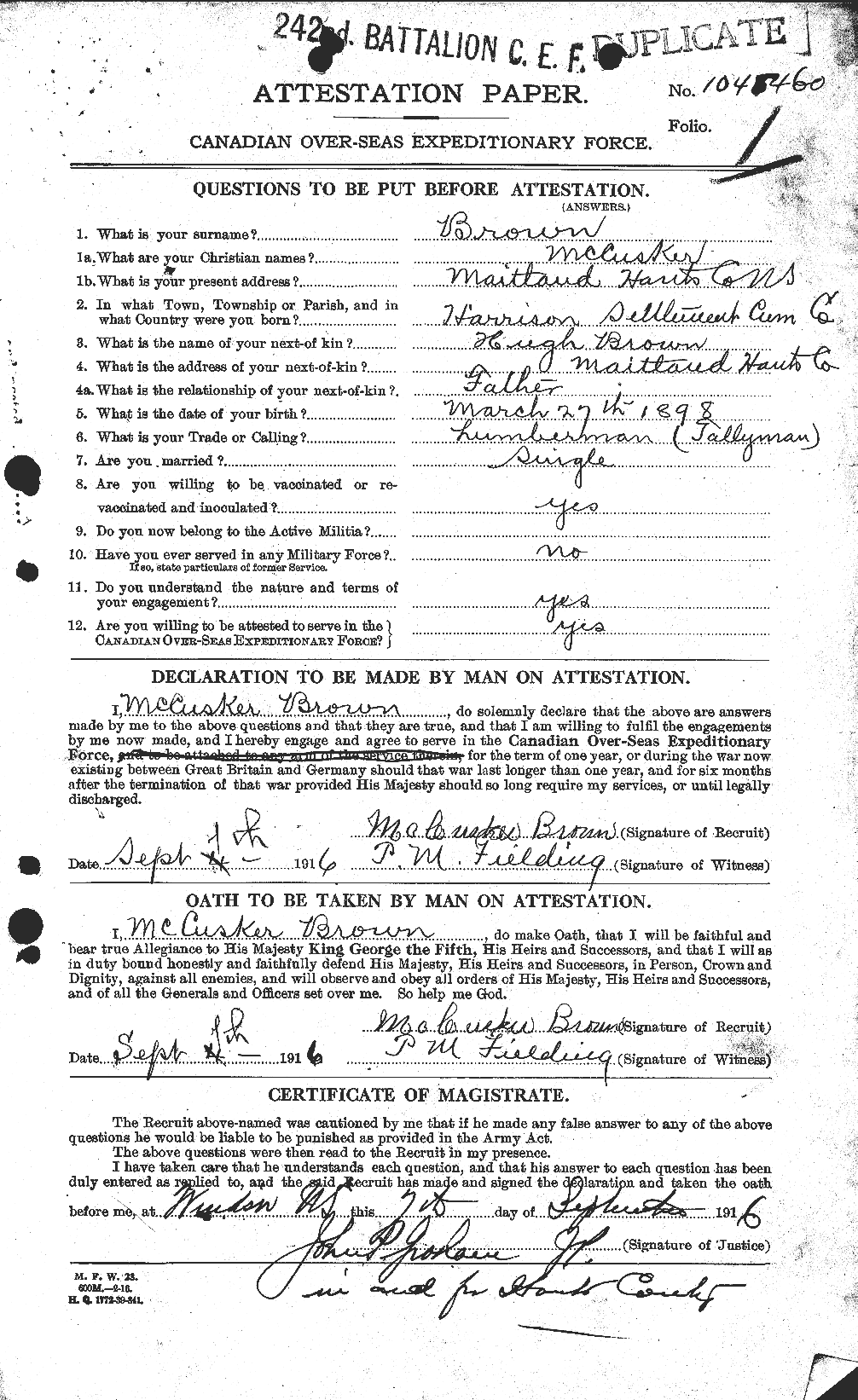 Personnel Records of the First World War - CEF 267050a