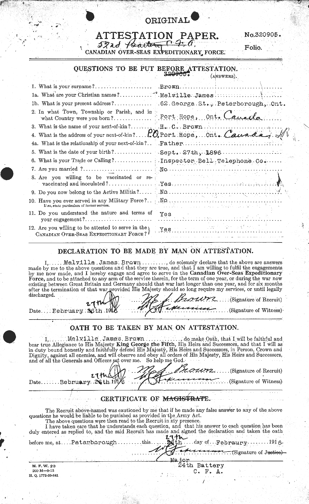Dossiers du Personnel de la Première Guerre mondiale - CEC 267053a