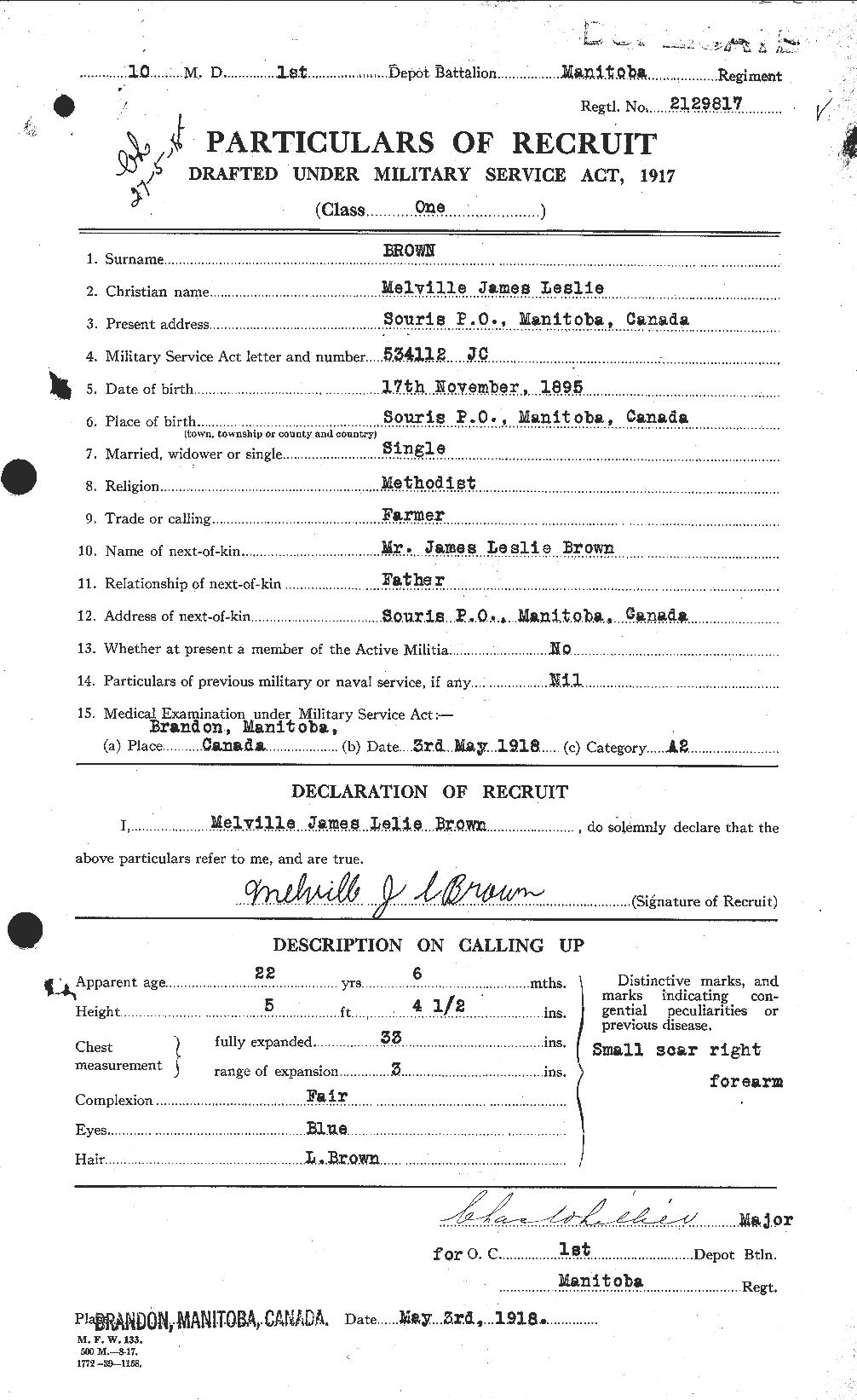 Dossiers du Personnel de la Première Guerre mondiale - CEC 267054a