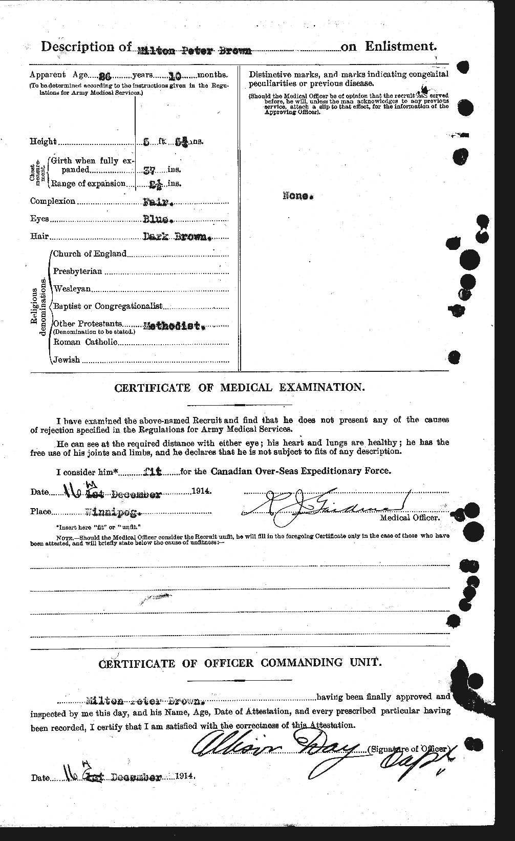Dossiers du Personnel de la Première Guerre mondiale - CEC 267072b