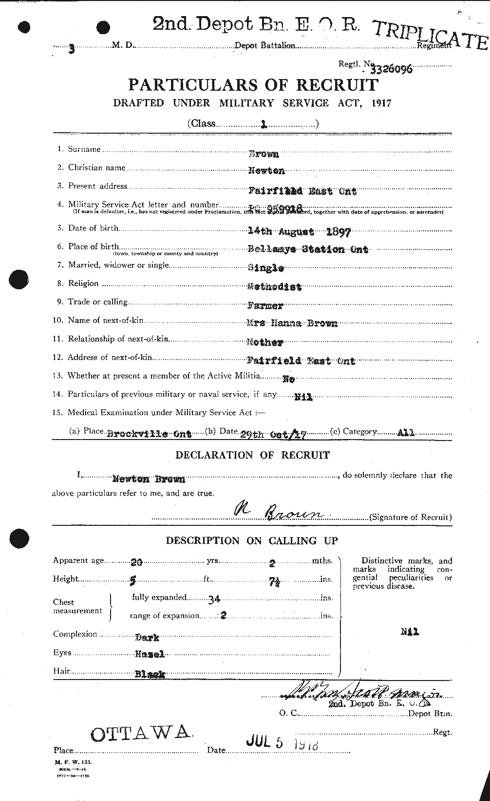 Dossiers du Personnel de la Première Guerre mondiale - CEC 267097a