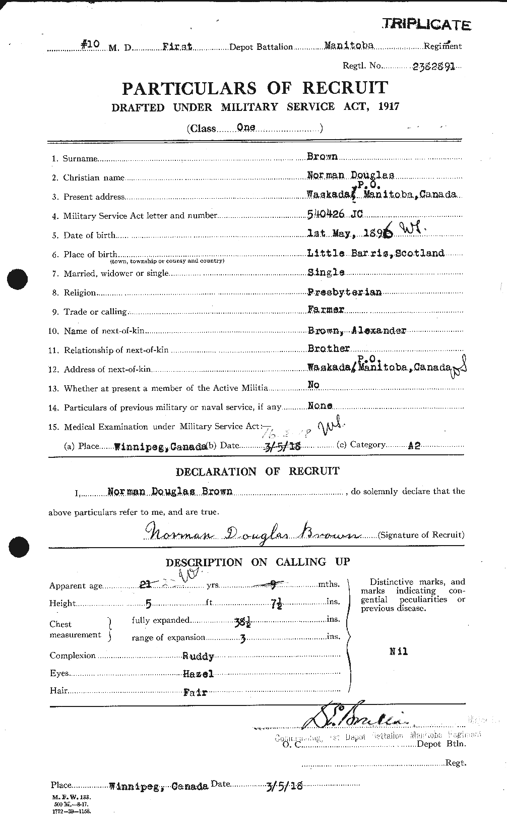 Dossiers du Personnel de la Première Guerre mondiale - CEC 267107a