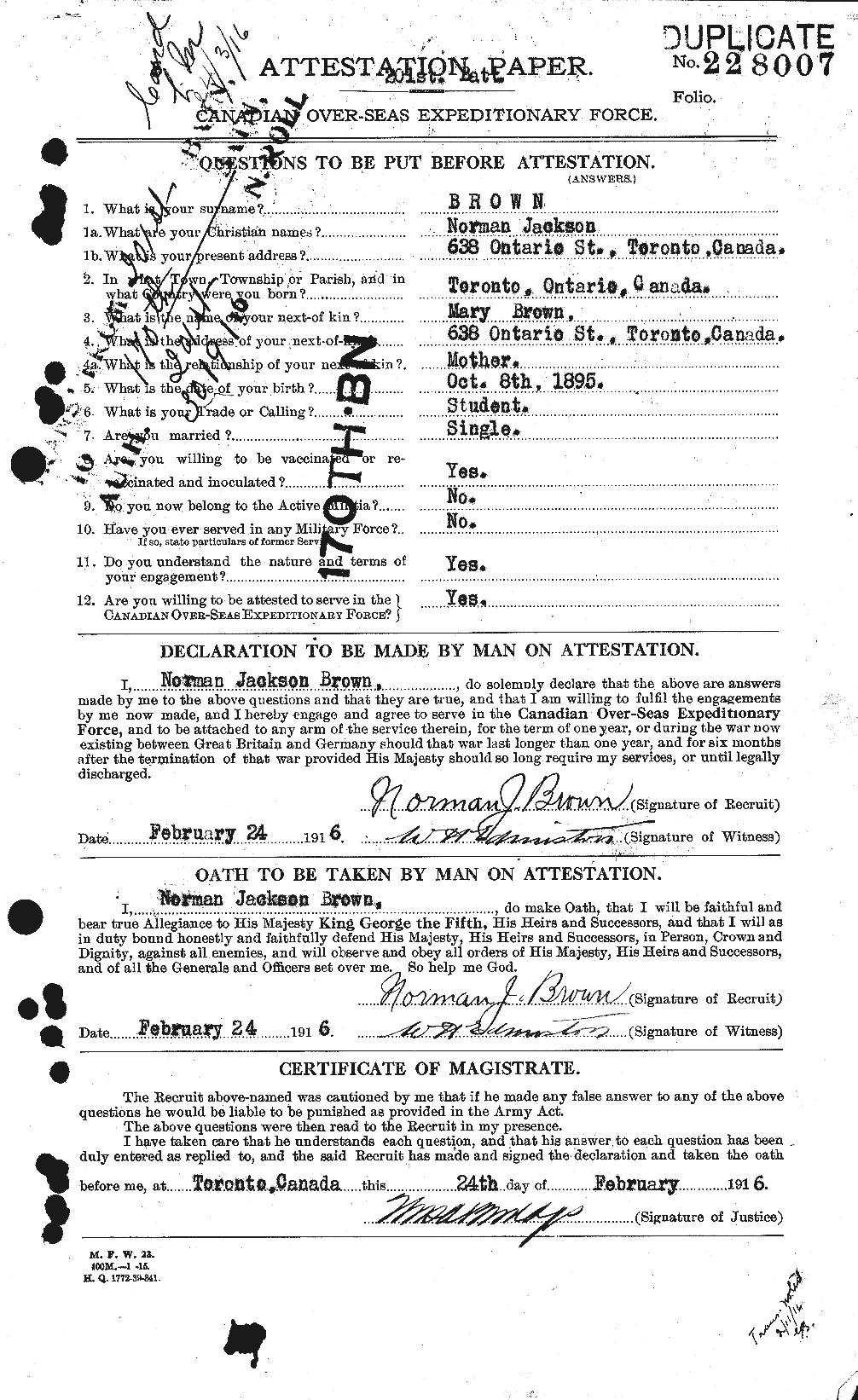Dossiers du Personnel de la Première Guerre mondiale - CEC 267112a
