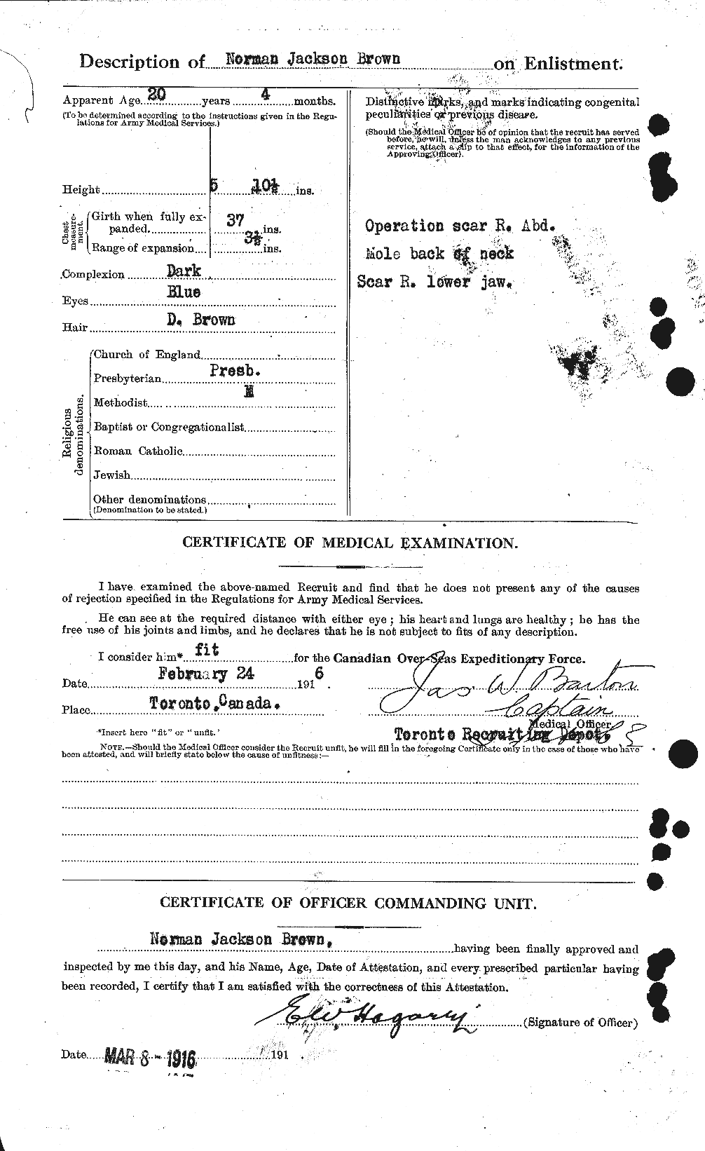 Dossiers du Personnel de la Première Guerre mondiale - CEC 267112b