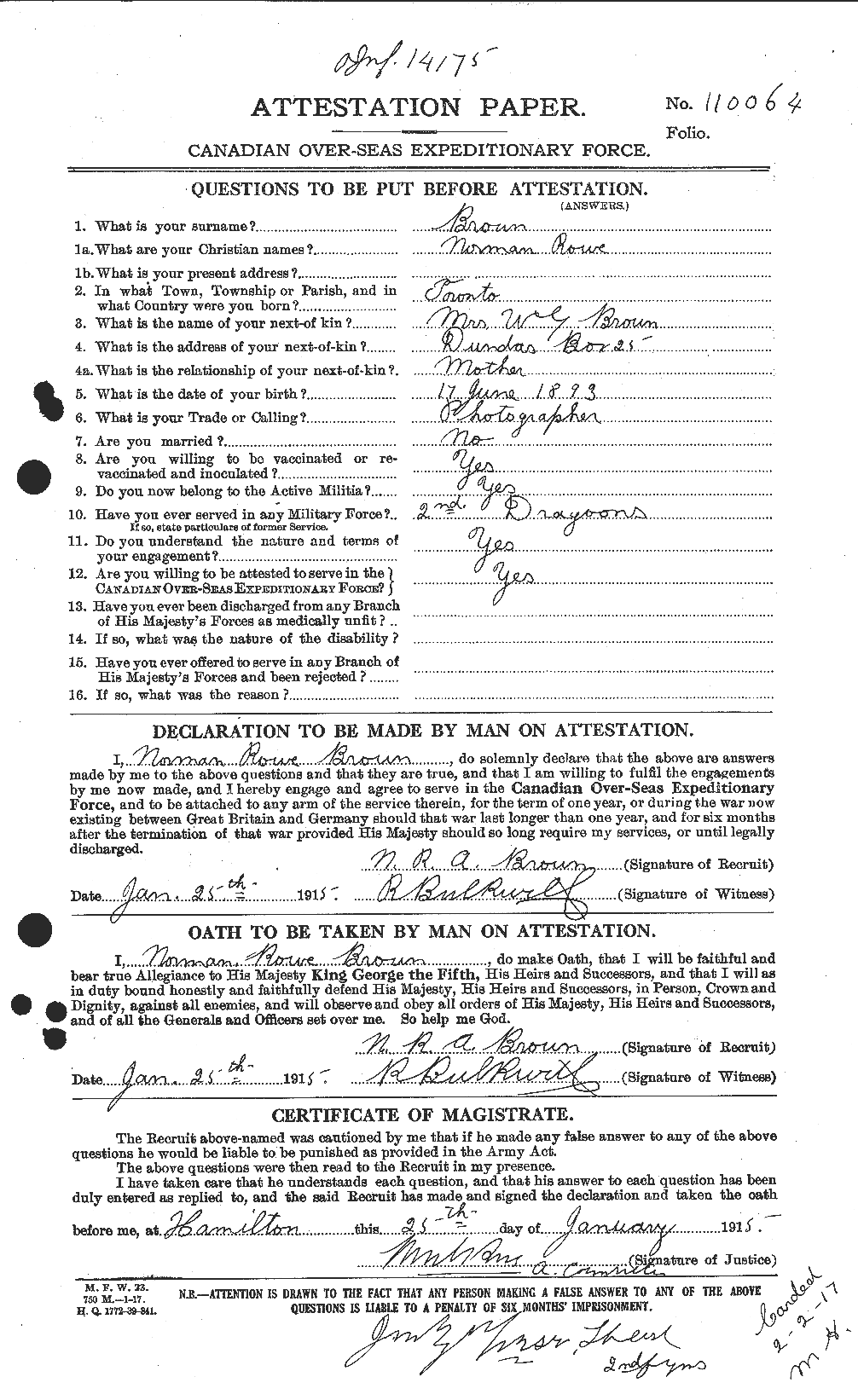 Personnel Records of the First World War - CEF 267117a