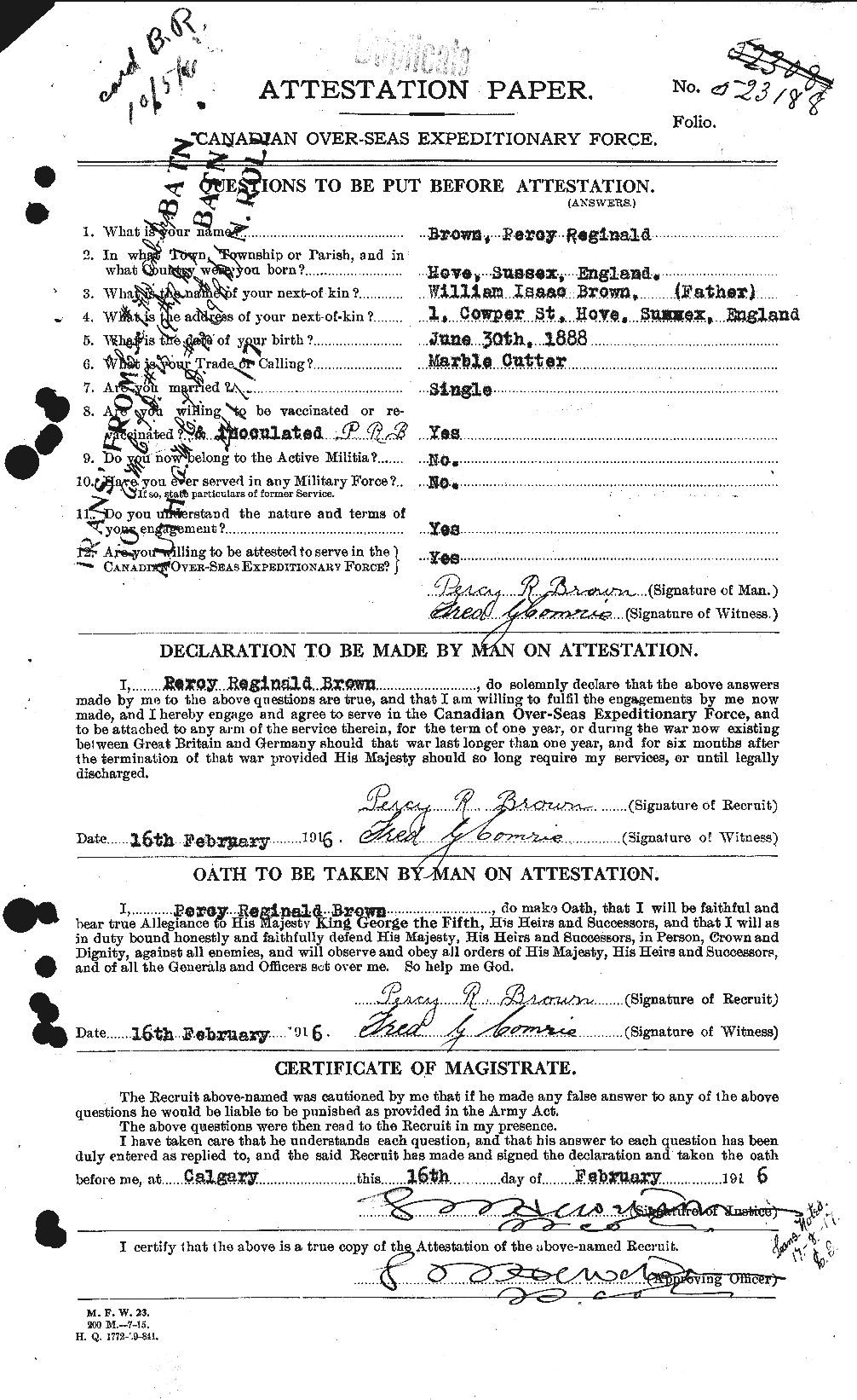 Dossiers du Personnel de la Première Guerre mondiale - CEC 267177a