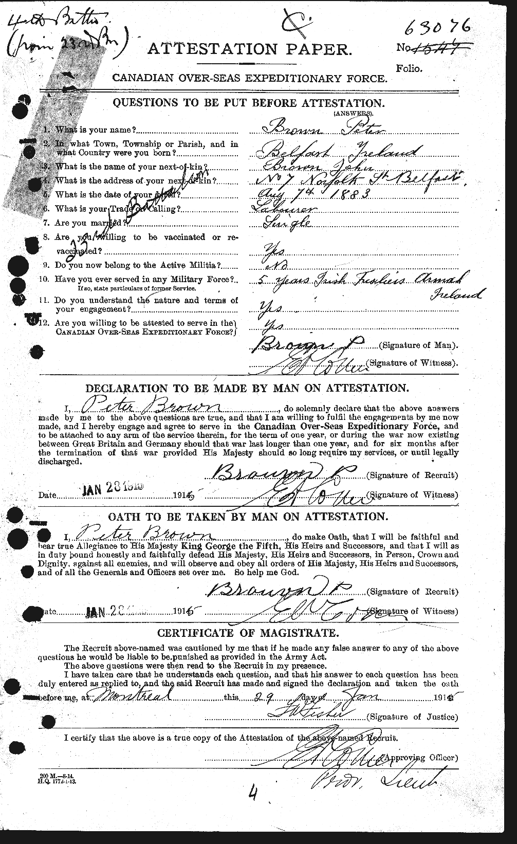 Dossiers du Personnel de la Première Guerre mondiale - CEC 267187a