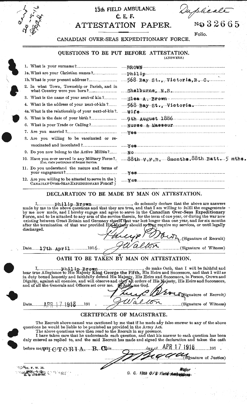 Dossiers du Personnel de la Première Guerre mondiale - CEC 267210a