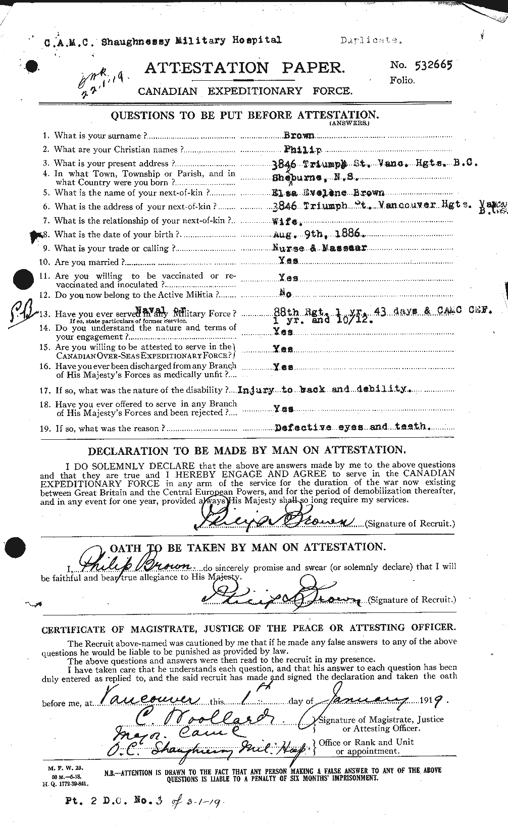 Dossiers du Personnel de la Première Guerre mondiale - CEC 267211a