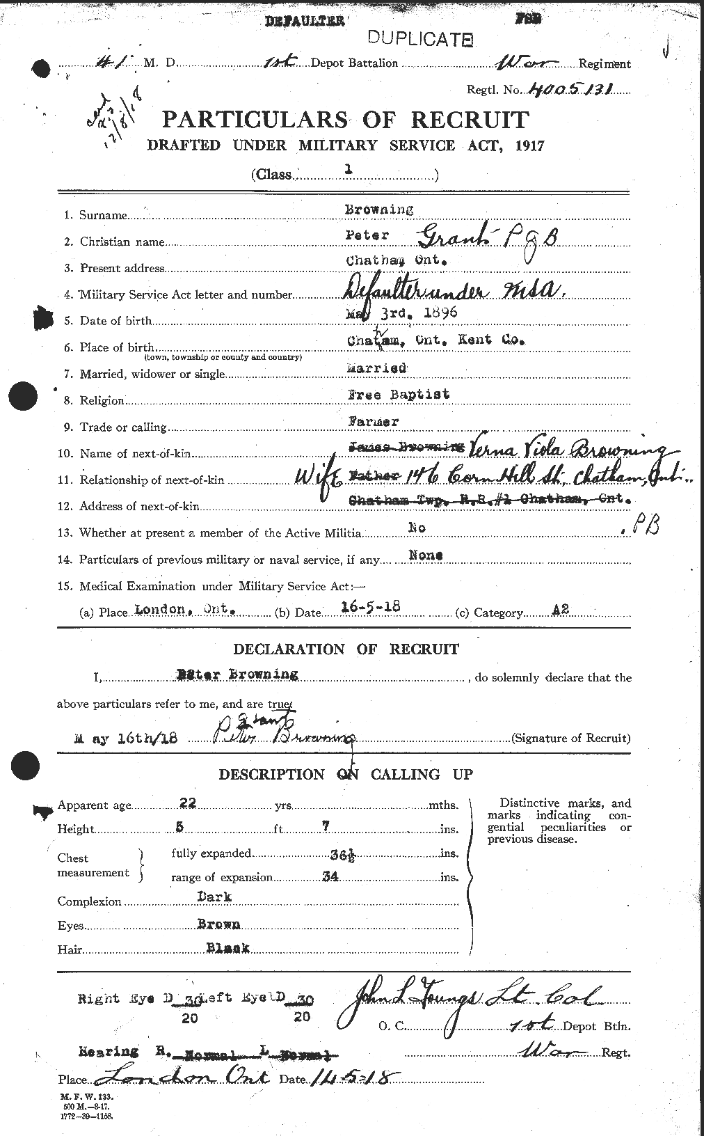 Dossiers du Personnel de la Première Guerre mondiale - CEC 267519a