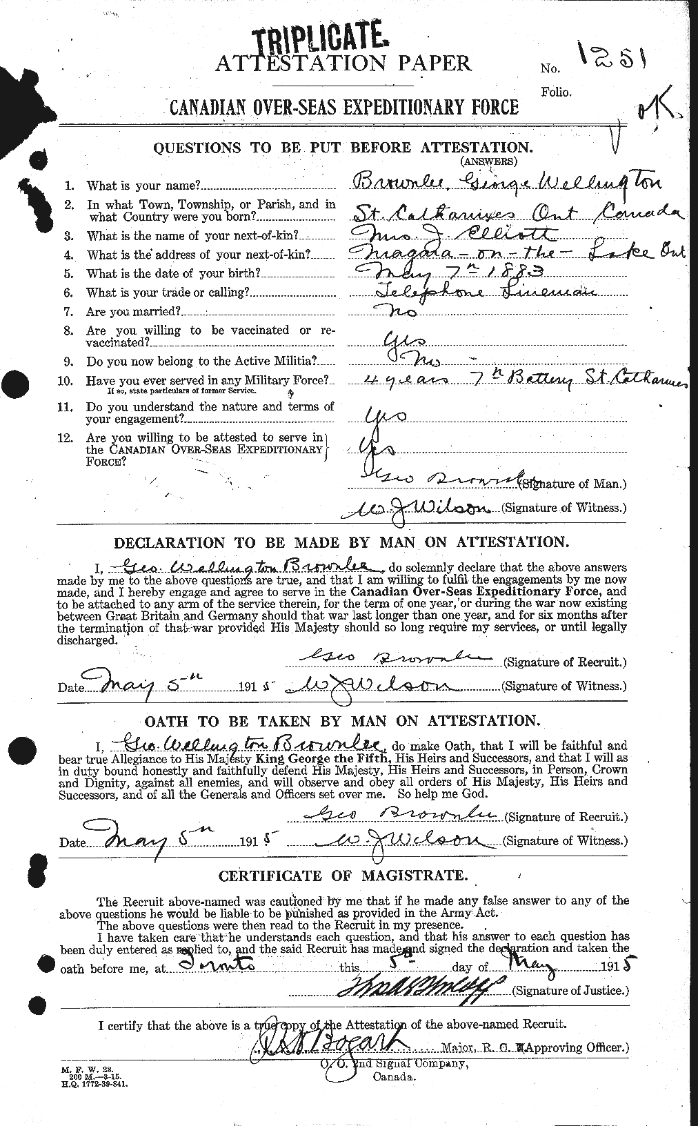 Dossiers du Personnel de la Première Guerre mondiale - CEC 267562a
