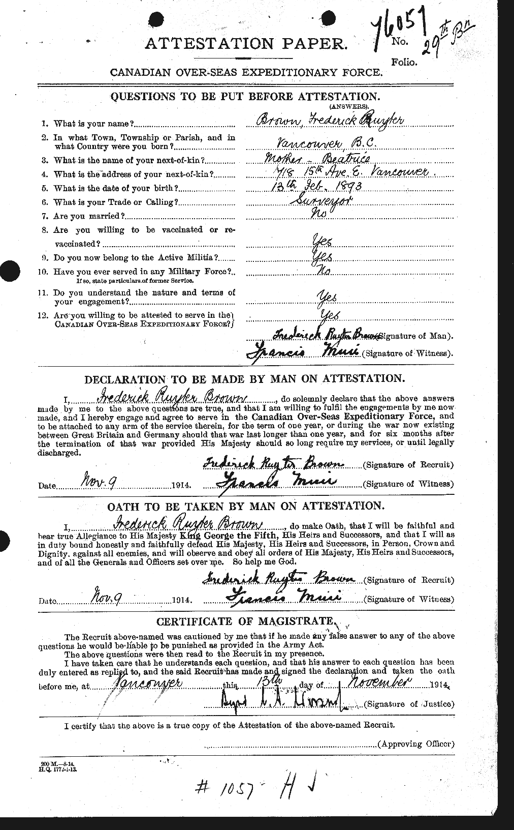 Dossiers du Personnel de la Première Guerre mondiale - CEC 267759a