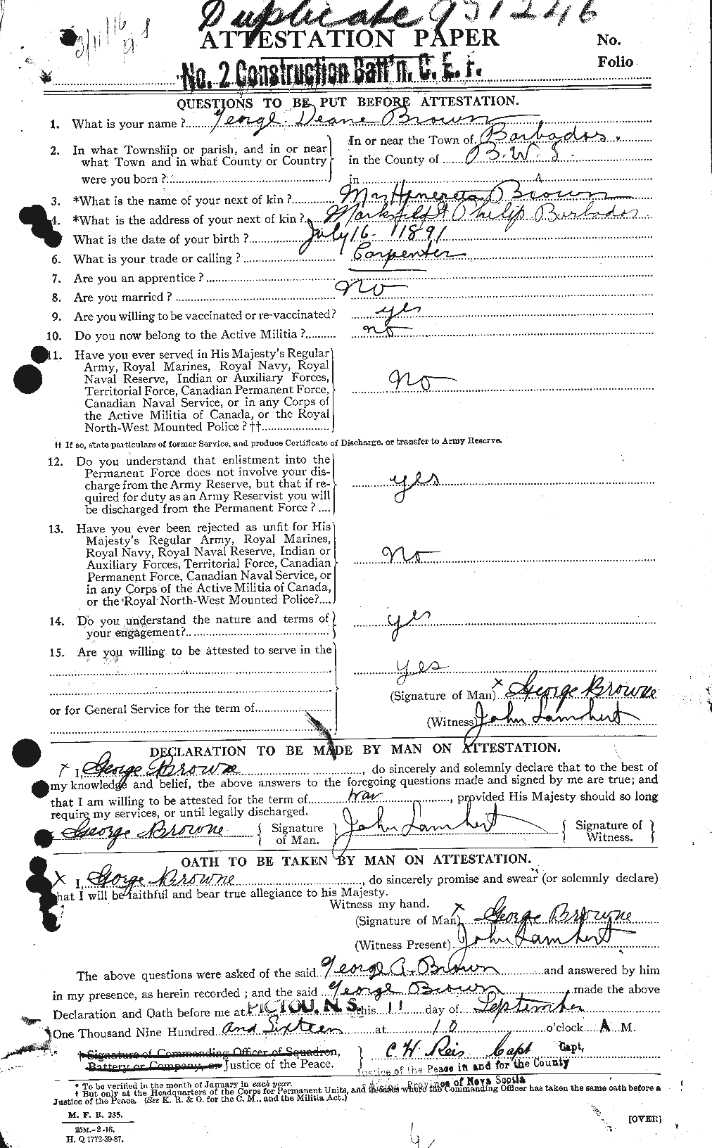 Dossiers du Personnel de la Première Guerre mondiale - CEC 267900a