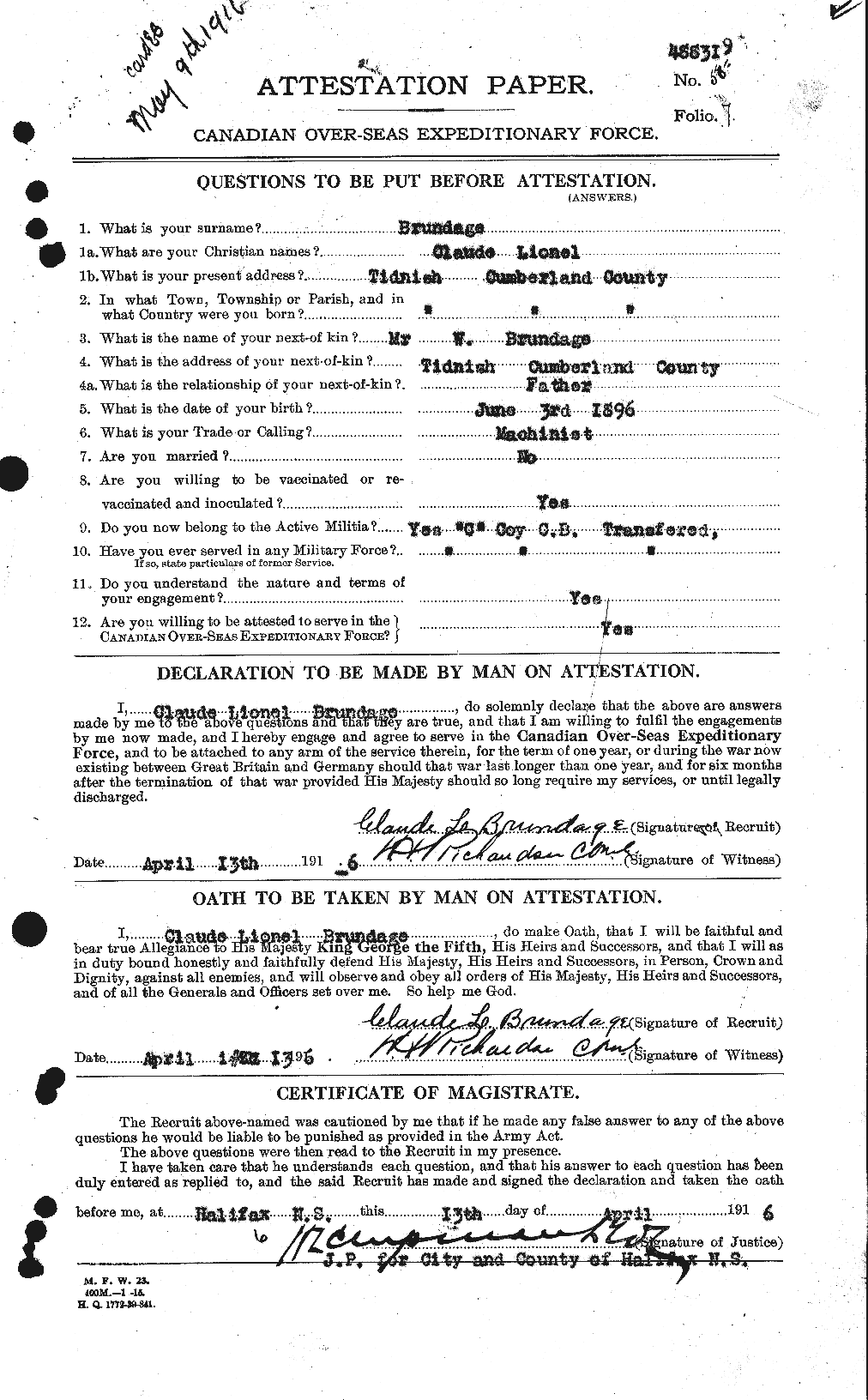 Personnel Records of the First World War - CEF 267937a