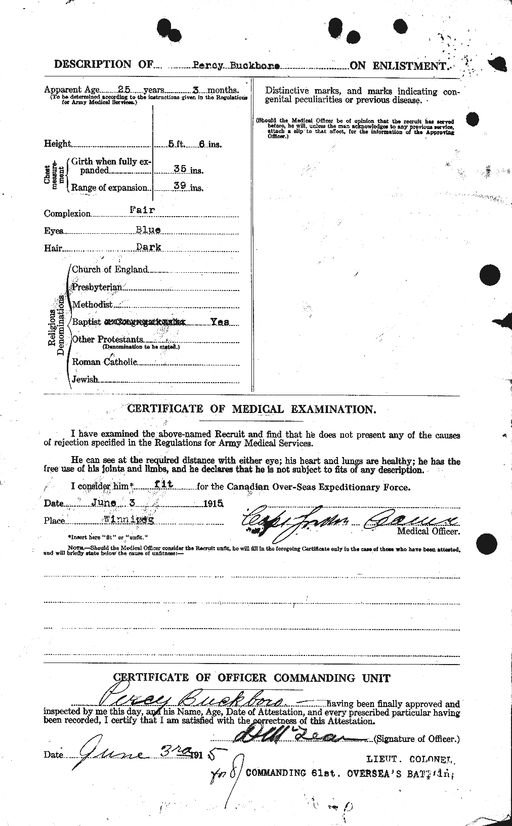 Dossiers du Personnel de la Première Guerre mondiale - CEC 269383b