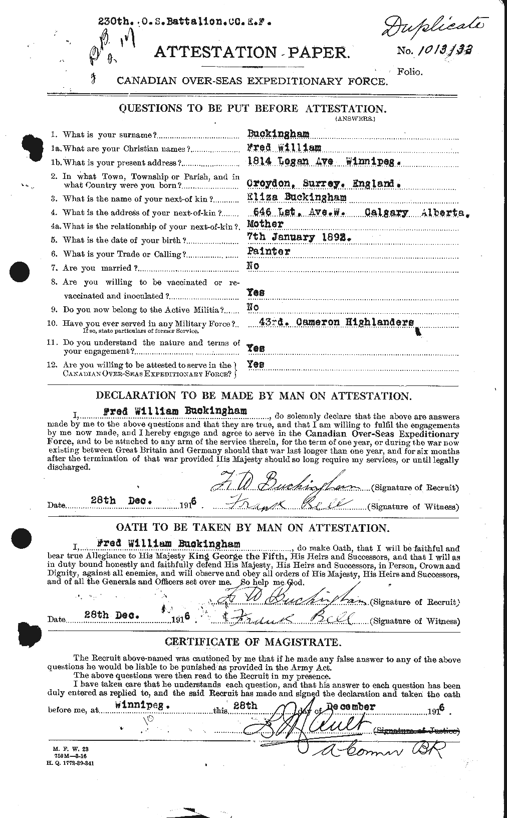Personnel Records of the First World War - CEF 269437a