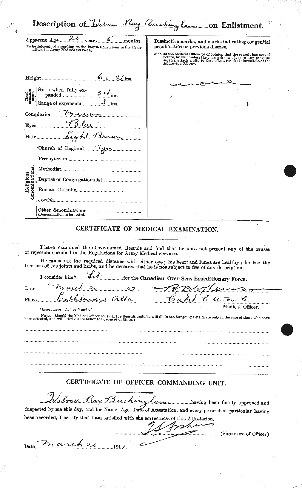Dossiers du Personnel de la Première Guerre mondiale - CEC 269476b