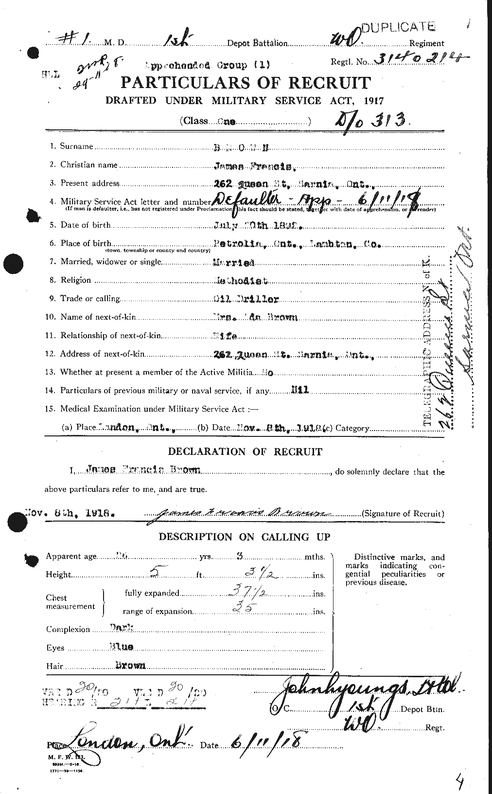 Dossiers du Personnel de la Première Guerre mondiale - CEC 269527a