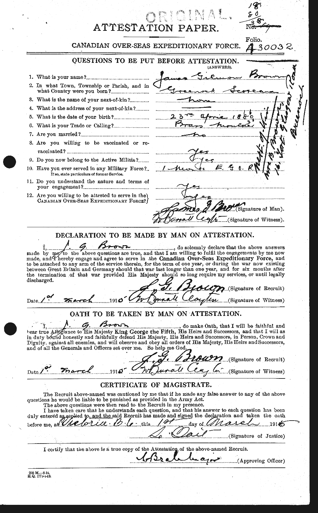 Dossiers du Personnel de la Première Guerre mondiale - CEC 269535a